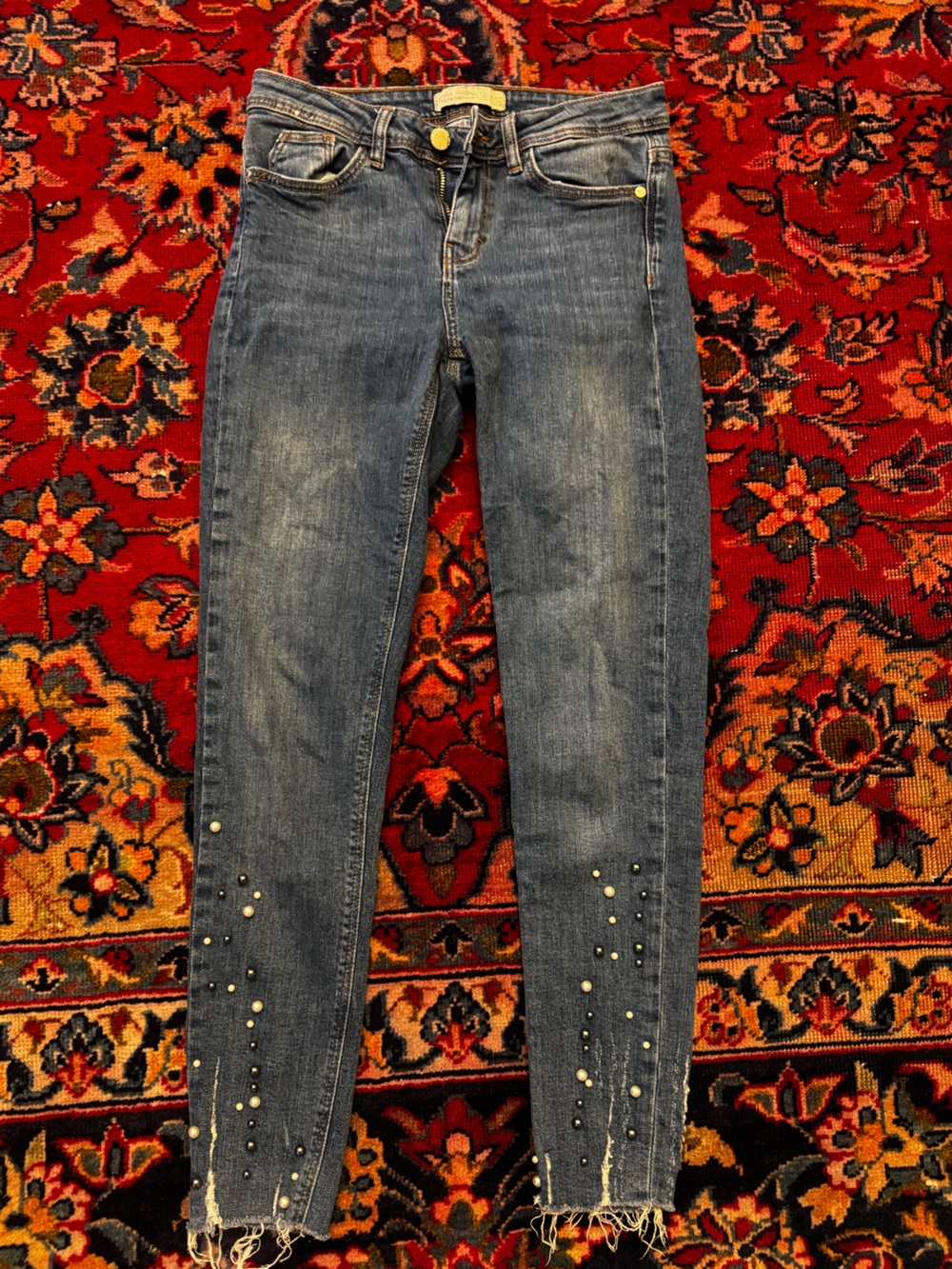 Zara Blue Denim High-Rise Jeans with Contrast Stitching